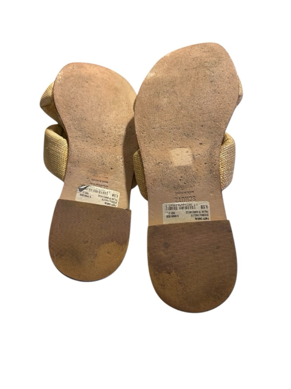 Schutz Fairy Flat Sandals Eggshell Canvas Crisscross Square Toe Slip-On Size 9.5 - Picture 6 of 6